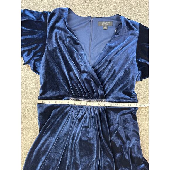 Ignite Evenings Velvet Maxi Dress Flutter Sleeve Full Length Formal Navy Blue 12 - Picture 10 of 12